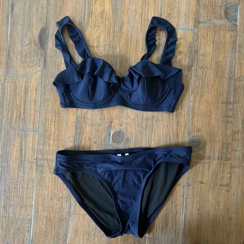 J. Crew ruffle two piece swimsuit in navy